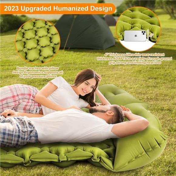 Camping Sleeping Pad, Ultralight Self Inflating Camping Pad 2 Person with Pillow - Picture 4 of 7